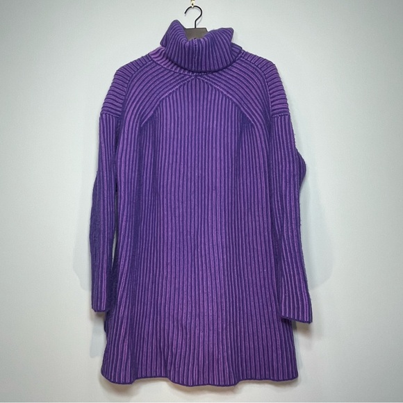 NAADAM Women's Wool Cashmere Turtleneck Long Sweater Purple Blue Stripe Sz Large - Picture 2 of 10